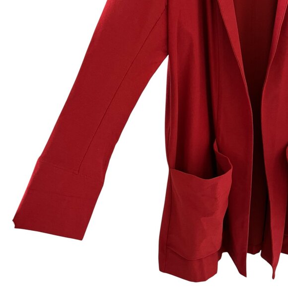 Eileen Fisher Open Front Stretch Crepe Long Jacket In Brick Red Size L - Picture 7 of 15